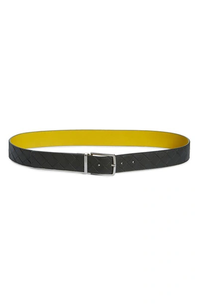 Bottega Veneta® Men's Intrecciato Reversible Belt in Dark Green / Pollen.  Shop online now.