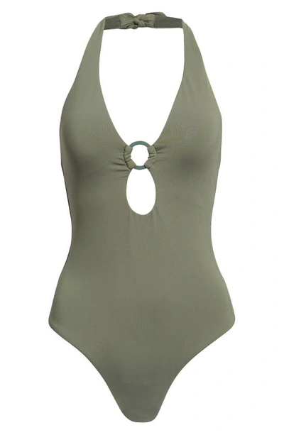 Shop Sea Level Keyhole Halter One-piece Swimsuit In Khaki