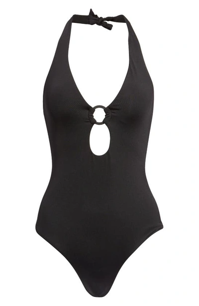 Shop Sea Level Keyhole Halter One-piece Swimsuit In Black