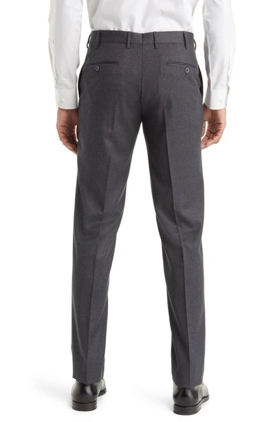 Zanella Parker Flat Front Stretch Wool Flannel Trousers In Dark Grey