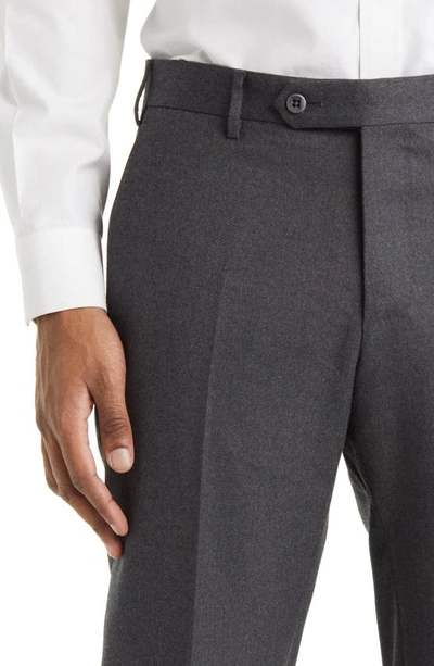 Zanella Parker Flat Front Stretch Wool Flannel Trousers In Dark Grey