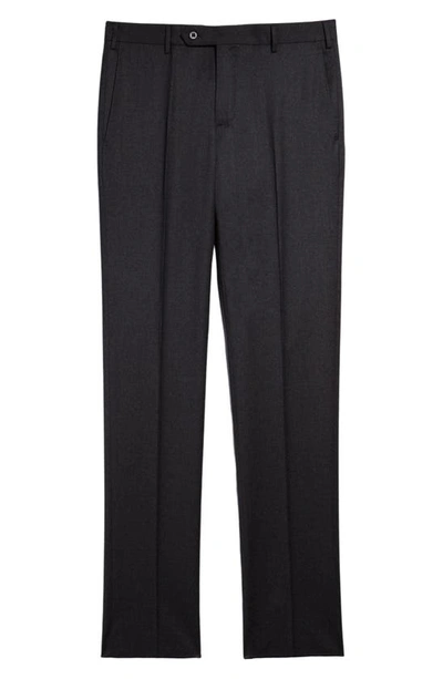 Zanella Parker Flat Front Stretch Wool Flannel Trousers In Dark Grey