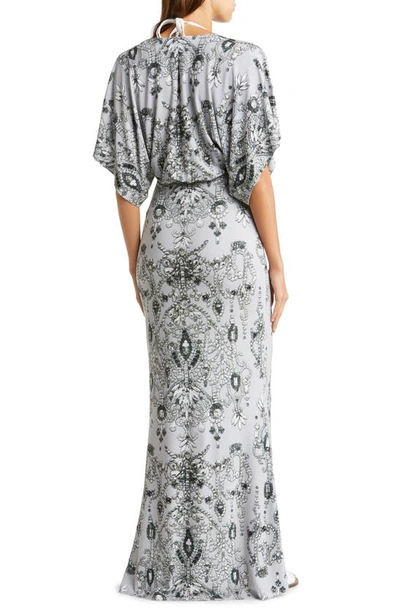 Shop Norma Kamali Obie Jewel Print Cover-up Maxi Dress In Light Jewels