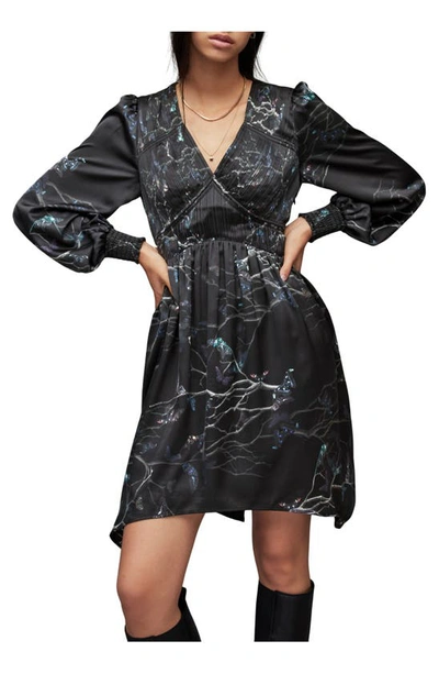 Shop Allsaints Esta Angelica Print Long Sleeve Dress In Black