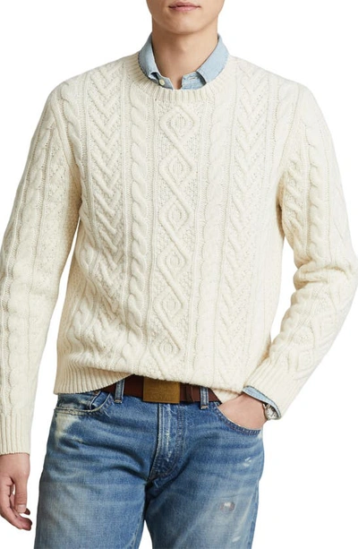 Shop Polo Ralph Lauren Cable Knit Wool & Cashmere Crewneck Sweater In Andover Cream