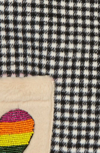 Shop Lola & The Boys Lola + The Boys Kids' Check Embellished Faux Fur Lined Wool Coat In Black And White