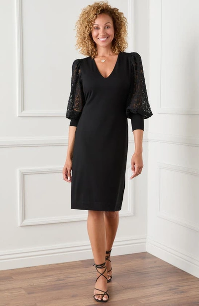 Shop Karen Kane Lace Long Sleeve Sheath Dress In Black