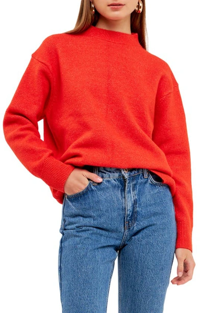 Endless Rose Relaxed Fit Mock Neck Sweater In Orange