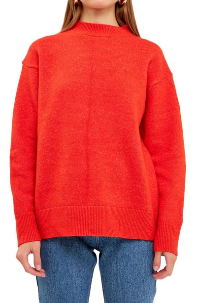 Endless Rose Relaxed Fit Mock Neck Sweater In Orange