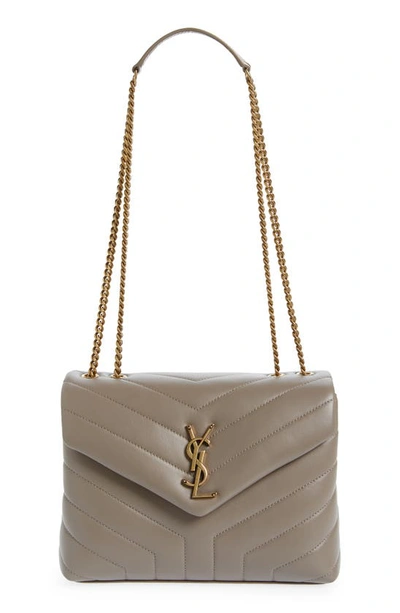 Shop Saint Laurent Small Loulou Chain Leather Shoulder Bag In Grey Brown