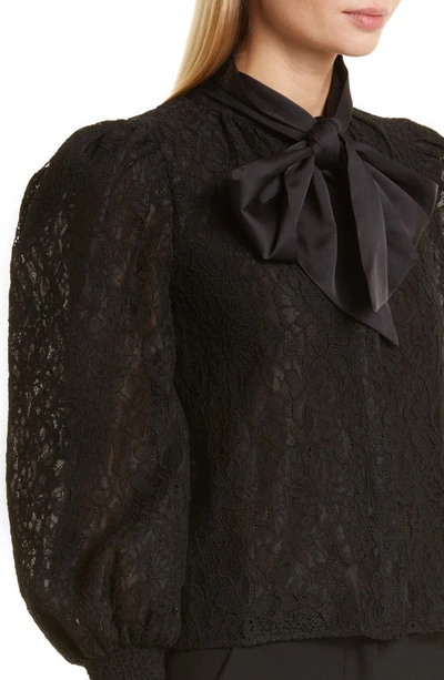 Shop Alice And Olivia Brentley Tie Neck Lace Blouse In Black