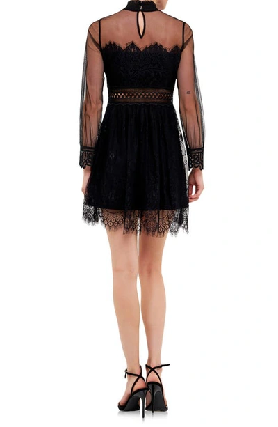 Endless Rose Mixed Lace Long Sleeve Cocktail Dress In Black