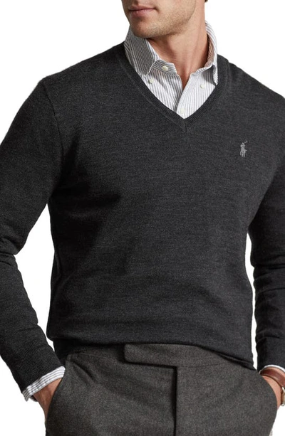 Shop Polo Ralph Lauren Wool V-neck Sweater In Dark Granite Heather