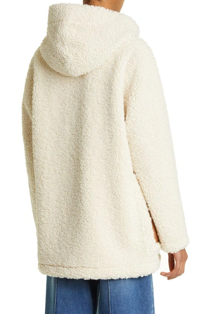Shop Stand Studio Khalessi Double Breasted Faux Shearling Hooded Coat In Off White/ Tan