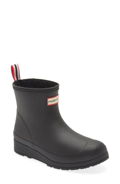 Hunter Play Short Faux Shearling Lined Waterproof Rain Boot In Black