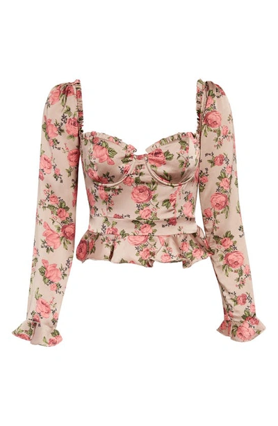 Shop Astr Floral Sweetheart Neck Underwire Satin Top In Taupe Pink Floral