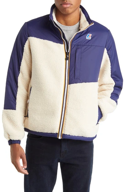 Shop K-way Nersev Orsetto Fleece Jacket In Blue Medieval-ecru