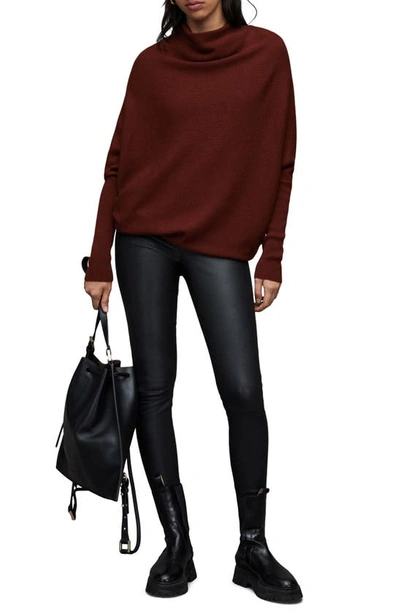 Shop Allsaints Ridley Funnel Neck Wool & Cashmere Sweater In Cherrywood Red