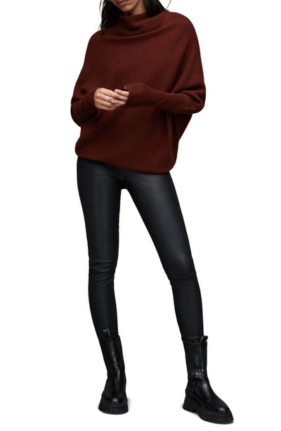 Shop Allsaints Ridley Funnel Neck Wool & Cashmere Sweater In Cherrywood Red
