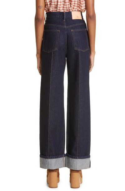 Shop Ulla Johnson The Genevieve Topstitch Nonstretch Jeans In Tigris Rigid Wash