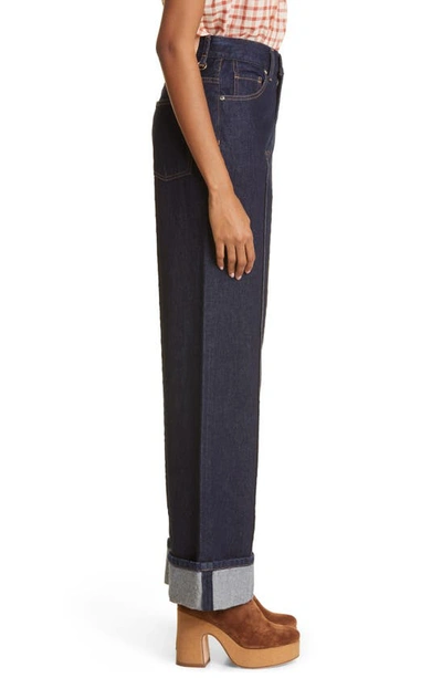 Shop Ulla Johnson The Genevieve Topstitch Nonstretch Jeans In Tigris Rigid Wash