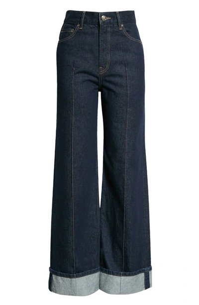 Shop Ulla Johnson The Genevieve Topstitch Nonstretch Jeans In Tigris Rigid Wash