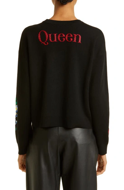 Shop Alice And Olivia Gleeson Stace Face Stretch Wool Sweater In Black/multi