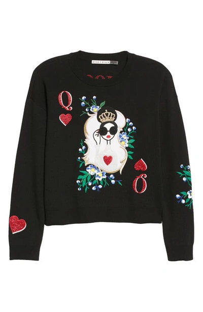 Shop Alice And Olivia Gleeson Stace Face Stretch Wool Sweater In Black/multi