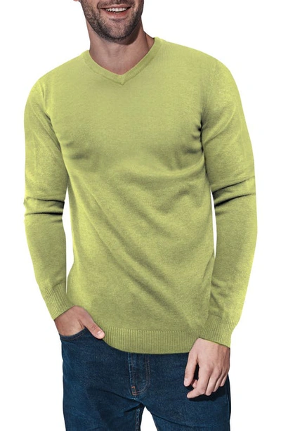 X-ray Men's Basic V-neck Pullover Midweight Sweater In Heather Lime