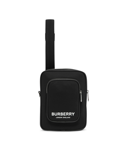 Shop Burberry Nylon Shoulder Bag With Logo Print In Black