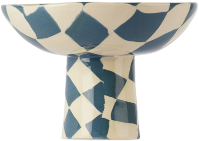 Shop Henry Holland Studio Blue & White Check Chalice Bowl In Blue/white