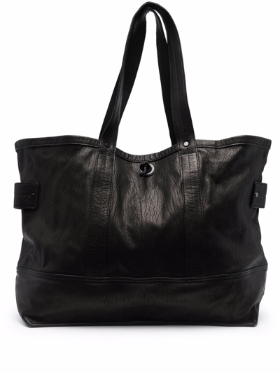 Shop Yohji Yamamoto Leather Tote Bag In Black