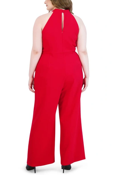Julia Jordan Sleeveless Twisted Halter Wide Leg Jumpsuit In Red