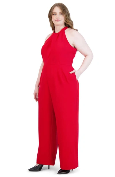 Julia Jordan Sleeveless Twisted Halter Wide Leg Jumpsuit In Red