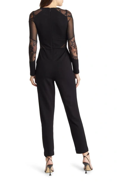 Shop French Connection Vivien Mesh Panel Long Sleeve Jumpsuit In Black