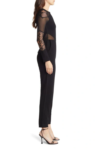 Shop French Connection Vivien Mesh Panel Long Sleeve Jumpsuit In Black