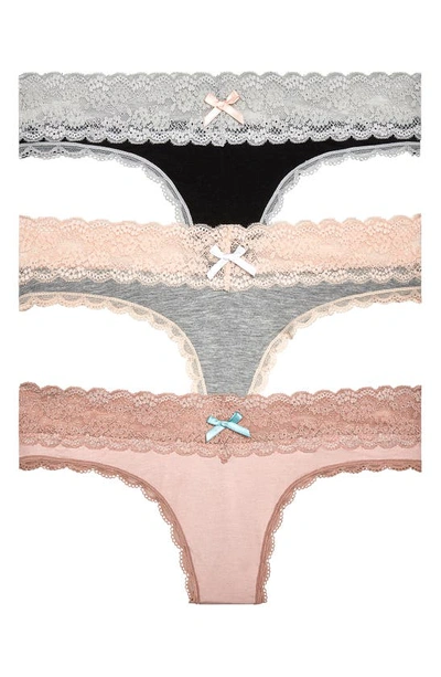 Shop Honeydew Intimates 3-pack Lace Thong In Bksilv/ Hg/ Gleam