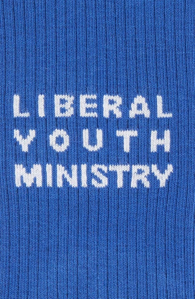 Shop Liberal Youth Ministry Intarsia Logo Rib Crew Socks In Blue