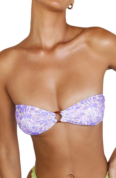 House Of Cb Medea Bandeau Stretch-woven Bikini Top In Violet Floral