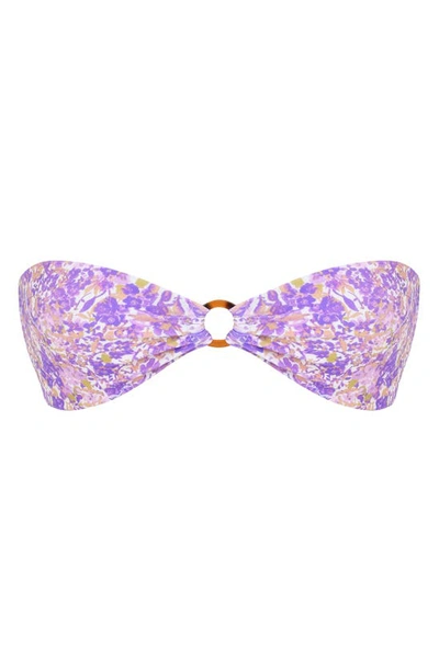 House Of Cb Medea Bandeau Stretch-woven Bikini Top In Violet Floral