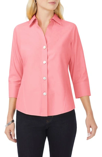 Shop Foxcroft Paige Button-up Blouse In Pink Peach
