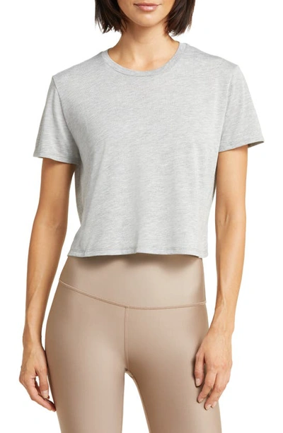 Shop Alo Yoga Laid Back Crop T-shirt In Athletic Heather Grey
