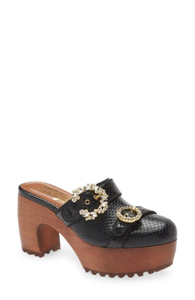 Shop Autumn Adeigbo Double Strap Clog In Black Snake Embossed
