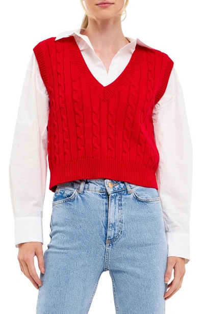 Cable Sweater Vest In Red