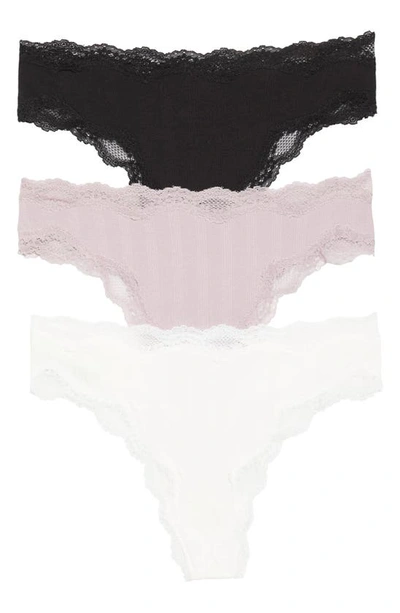 Shop Honeydew Intimates Lorelai Assorted 3-pack High Waist Thongs In Blk/ White/ Delight
