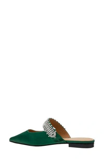 Shop Lisa Vicky Move Crystal Embellished Pointed Toe Satin Flat In Dark Green