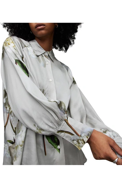 Shop Allsaints Oana Cordelia Print Button-up Shirt In Soft Grey