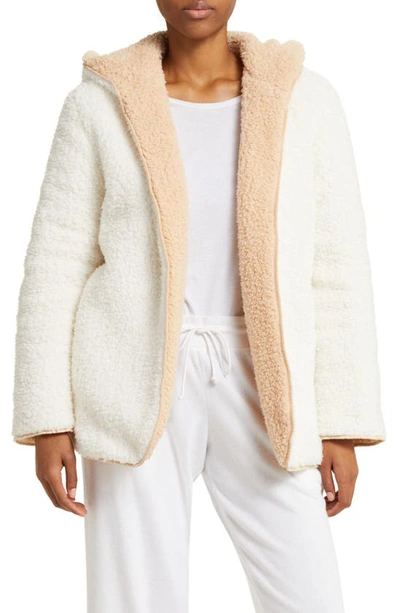Shop Sanctuary Reversible Hooded Fleece Bed Jacket In Cream