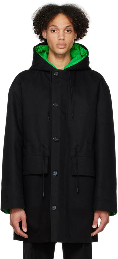 Shop Bottega Veneta Black Hooded Coat In 1000 Black