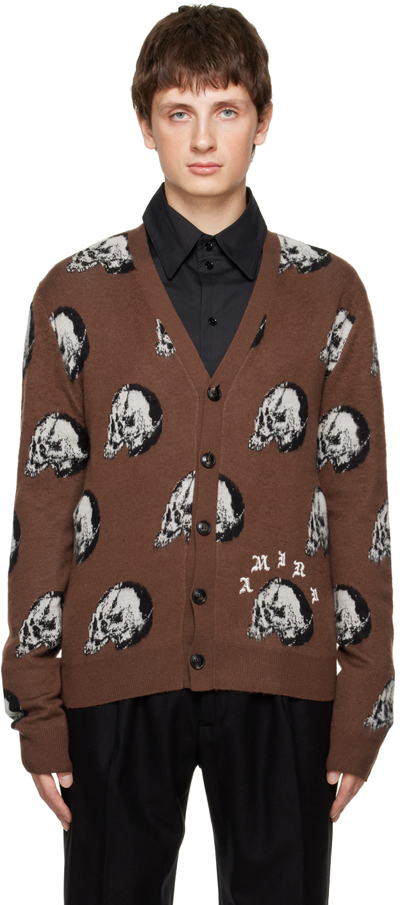 Shop Amiri Brown Wes Lang Edition Skull Cardigan In Brown-100% Cashmere